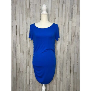 Ellie Tahari Women's XS Blue Size Ruched Knee Length Short Sleeve‎ Dress Casual